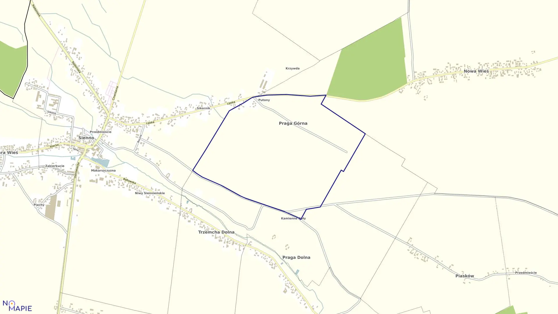 Mapa obrębu PRAGA GÓRNA gmina Sienno